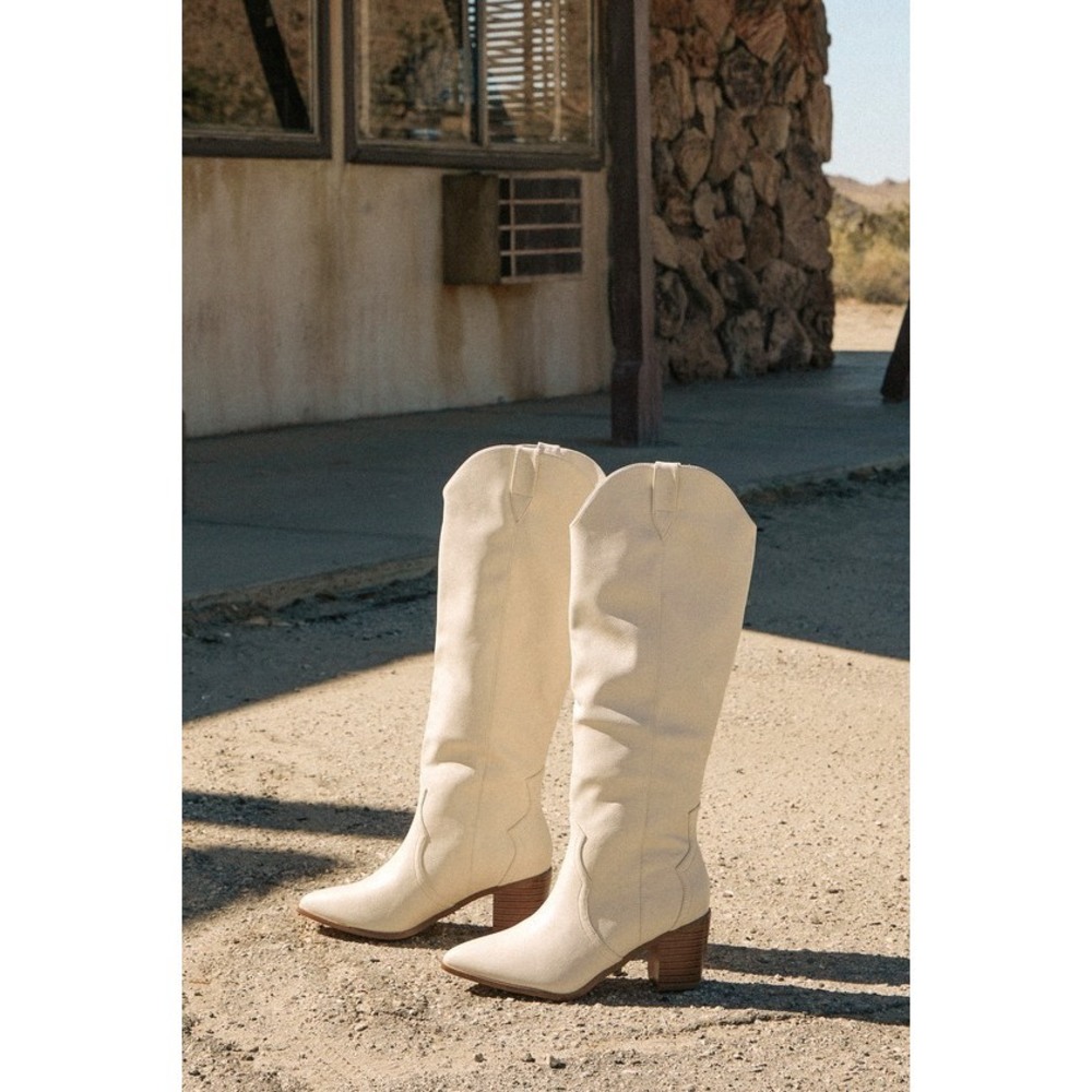 Lulus Ramona White Pointed-toe Knee-high Western Boots - Size 7.5